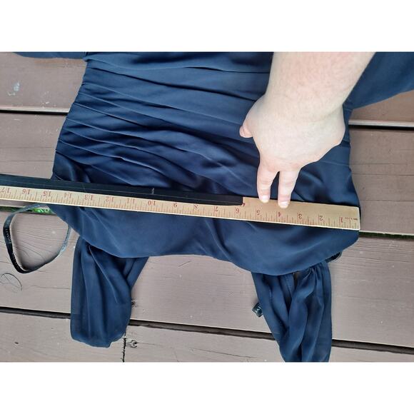 Bill Levkoff size 10 Navy Blue sheer cap sleeve long gown classic dress - Picture 5 of 5